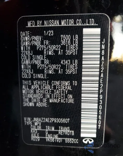 2023 Infiniti Qx80 Luxe z USA, uszkodzony, nr VIN JN8AZ2AE2P9305607